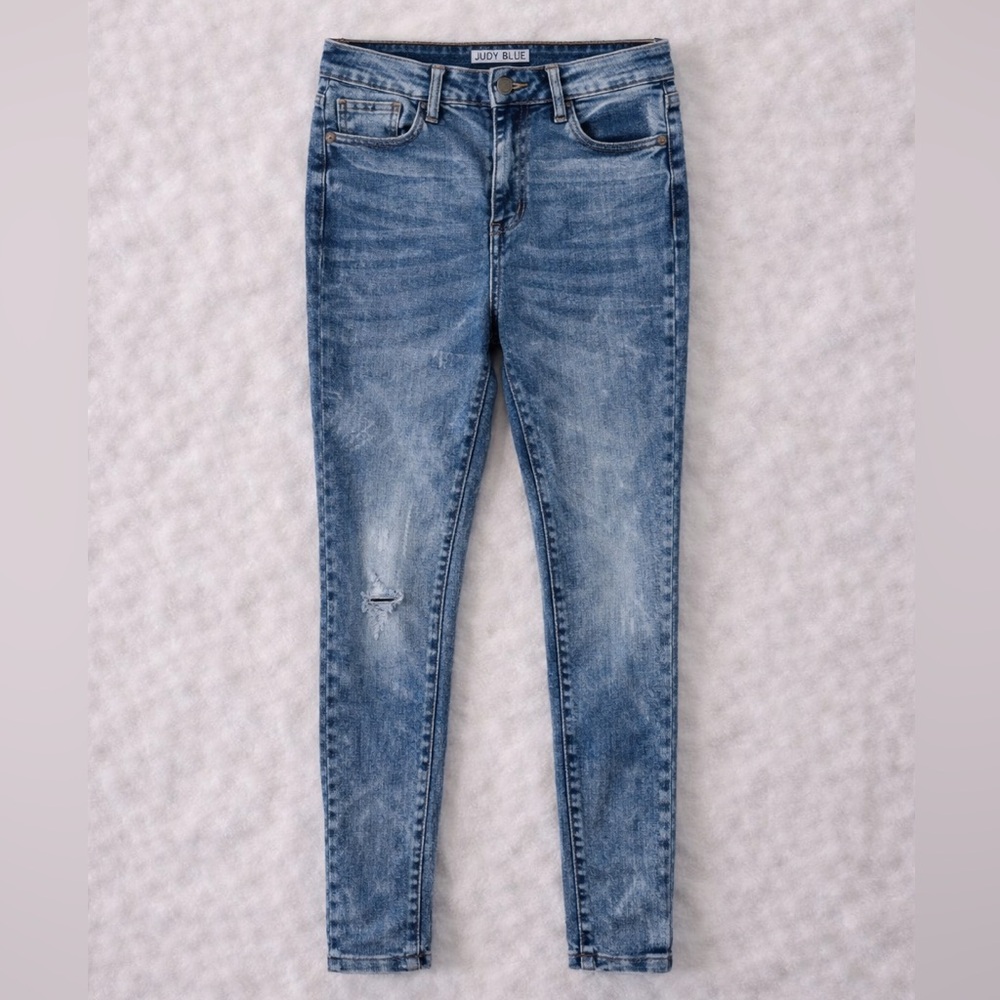 Judy Blue Distressed Skinny Jeans Women’s Size 7 /28 Mid Rise Stretch Blue Denim